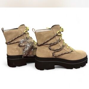 UGG Tan Combat Boots with Neon Yellow Laces
